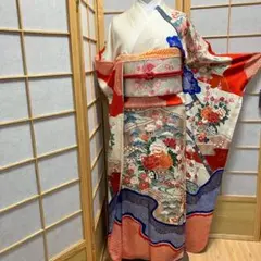 ［6782］振袖 4点セット 駒刺繍 成人式 卒業式 ロング丈 正絹 着物 袷