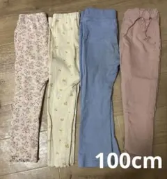 ズボン 4点セット（花柄・青・ピンク） 100cm