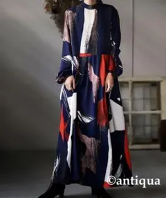 新品未使用 アンティカ アート柄 ハイネックノースリーブ ワンピース