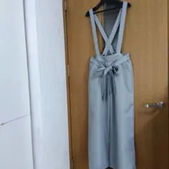 チェック柄 ウエストリボン オーバーオール ワイドパンツ モノトーン