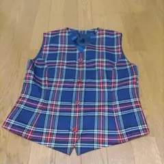 フォークダンス　ベスト　チェック　青