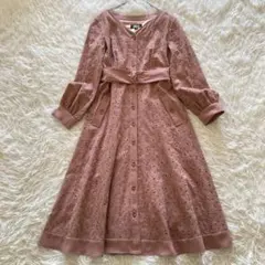 JILLSTUART コットンレースロングワンピース　フレア　ピンク