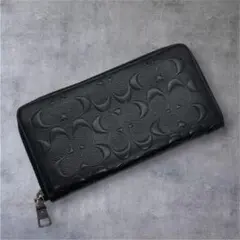 美品 コーチ 長財布 レザー ブラック シグネチャー ラウンド