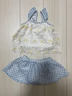 女の子用 セパレート水着 ギンガムチェック 花柄