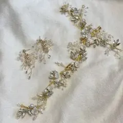 ヘッドドレス、ピアスセット　ゴールド　前撮り　結婚式　ブライダル