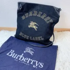 バーバリーブルーレーベル ショルダーバッグ コーデュロイ ホースロゴ 黒
