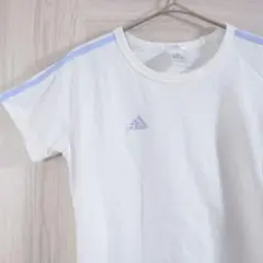【アディダス】レディース　Tシャツ　刺繍ロゴ　３本線　ショート丈　M