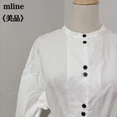 M line 白 ウエストリボン スタンドカラー 長袖シャツ