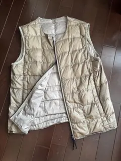TAIONベージュ キルティングダウンベスト YKKジッパー