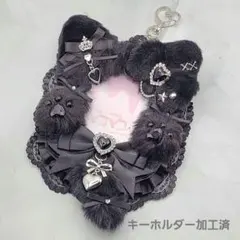 ふわふわ黒猫 キラキラ 硬質カードケース レースデコ B8 縦入れ