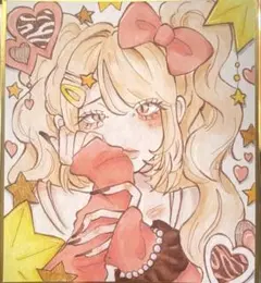 【手描き】イラスト コピック ギャル ミニ色紙 オリジナル アナログイラスト