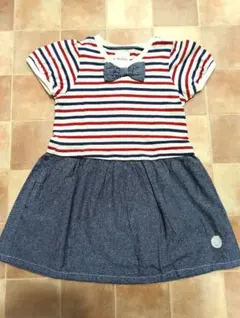 BRANSHES　110　半袖ワンピース　ボーダー　可愛い　リボン