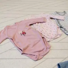 ☆3枚セット☆ユニクロ肌着/長袖ロンパース/ピンク系まとめ売り