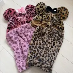 ミニーちゃん ファンキャップ ヒョウ柄 ピンク ブラウン レッグウォーマー付き