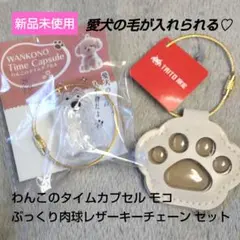 わんこのタイムカプセル モコ　ぷっくり肉球レザーキーチェーン 2点セット