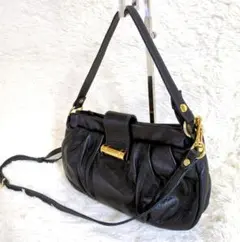 美品 バルドロゼ BARDOTROSE 本革 ショルダーバッグ 2way 黒のサムネイル