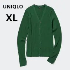 美品 UNIQLO XL グリーン メリノ リブ Vネック カーディガン