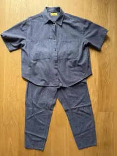 ダークブルー コットン混紡 セットアップ　WIDE-CASUAL