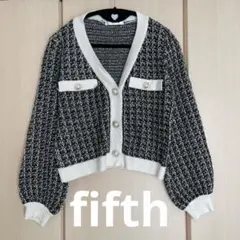 fifth ツイードカーディガン　クロップド丈パールボタン付きニットカーディガン