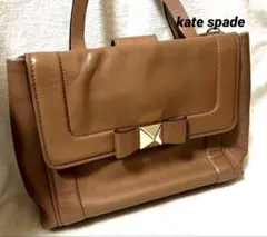katespade ケイトスペード 本革 リボン ロゴプレート ハンドバッグ
