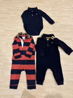 Ralph Lauren ストライプロンパース 3枚セット　6M-9M