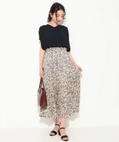 ViS レオパード　プリーツスカート　ロング　大きめ　ウエストゴム　ビスのサムネイル