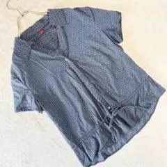 SPRIT 小花柄 コットン半袖シャツ ネイビー系 ギャザー 春夏 カジュアル