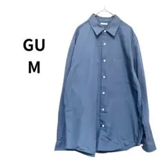 GU 長袖シャツ ネイビー 無地 胸ポケット付 Mサイズ シンプル上品 ジーユー