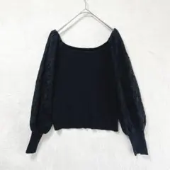 VIS/長袖カットソー/F/レース袖 パフスリーブ ブラックのサムネイル