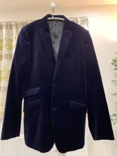 ネイビー　ベルベット調　光沢　テーラードジャケット