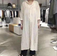 【ギャルリーヴィー】リネンシャツワンピース 36 ストライプ柄 ベージュ