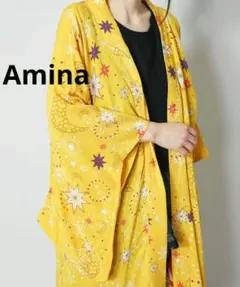 チャイハネAmina　夜空の星柄　キノモスリーブロングカーディガン　イエローのサムネイル