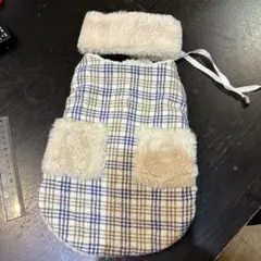 暖かい！チェック柄フリース犬服（マフラー付き）サイズSからMくらい