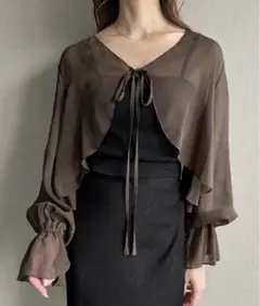 新品　JUNOH ジュノア　楊柳シアーショートボレロ　長袖ブラウス　カーディガン