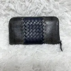 ボッテガ ヴェネタ パイソン イントレチャート ラウンドジップ レザー 長財布