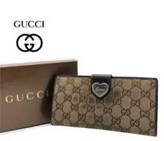 美品】 GUCCI グッチ 長財布 GG キャンバス ダークブラウン ハート