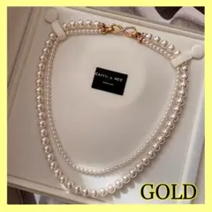 2連 パールネックレス ゴールド 華やか フォーマル 結婚式 入学式 卒業式　p