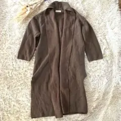 【イネド】ブラウンカーディガン　ロングコート　ウール混　カシミヤ混　Sサイズ