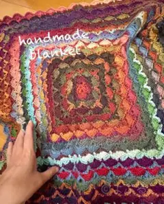【handmade】手編み グラデーションウールで編んだカラフルミニブランケット