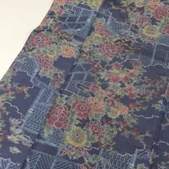 ま*)様 紬着物 十日町紬 美しい花絣柄 正絹 i-4117