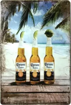 ★OUTLET★ コロナ Corona ビール ブリキ看板 ビーチ フォト A4