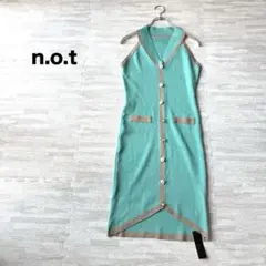 0 新品 n.o.t. ノースリーブ ニットワンピース バイカラー パールボタン