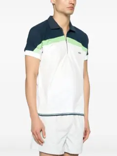 レトロ カラーブロック ジップポロシャツ