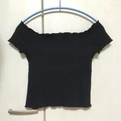 H&M エイチアンドエム 半袖オフショルトップス ブラック 黒 XS クロップド