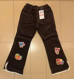 新品未使用ブリュイアン ブラウン刺繍パッチ付き スエードパンツ長ズボン120cm