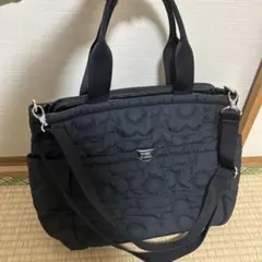 マリークワント　バッグ　キルティング　ロゴ　デイジー　ブラック　大きめ　2way