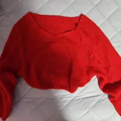 赤のVネッククロップドニット