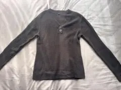 リブ編みニット L ダークブラウン ボタン付き