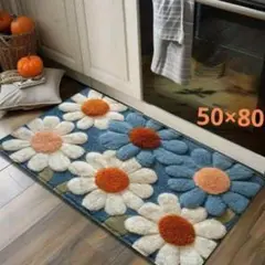 花柄 玄関マット ブルー フロアマット 室内用マット バスマット 可愛い 大きめ