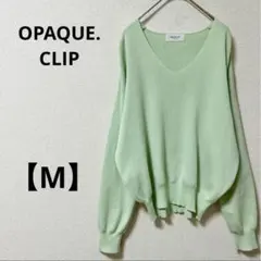 オペークドットクリップ【M】綿82% 黄緑　長袖カットソー　Vネック